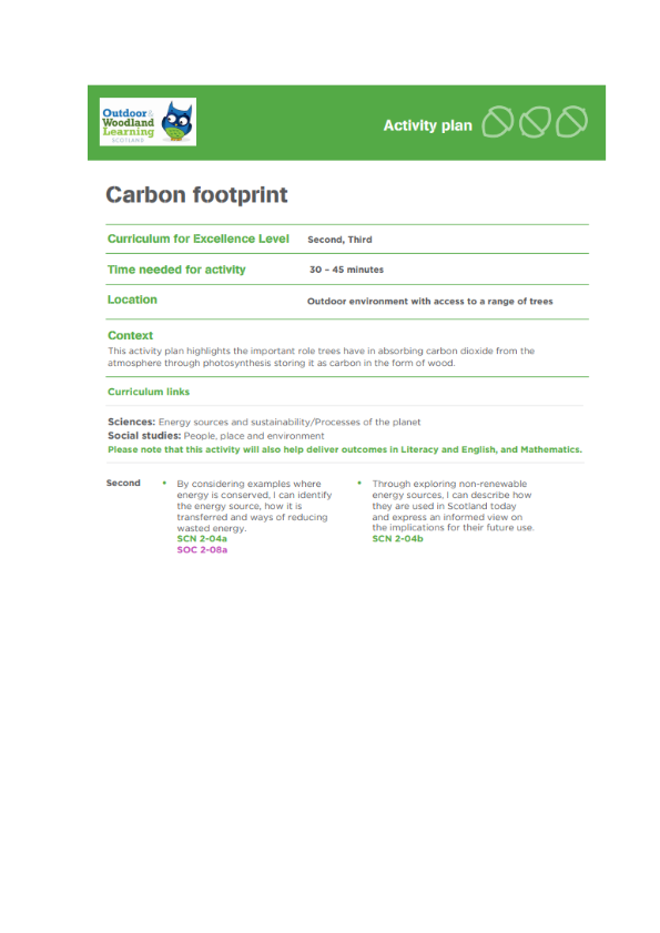 Carbon footprint: activity plan