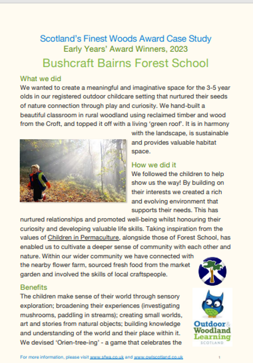 Scotland’s Finest Woods Awards- Case Studies- schools and early years categories